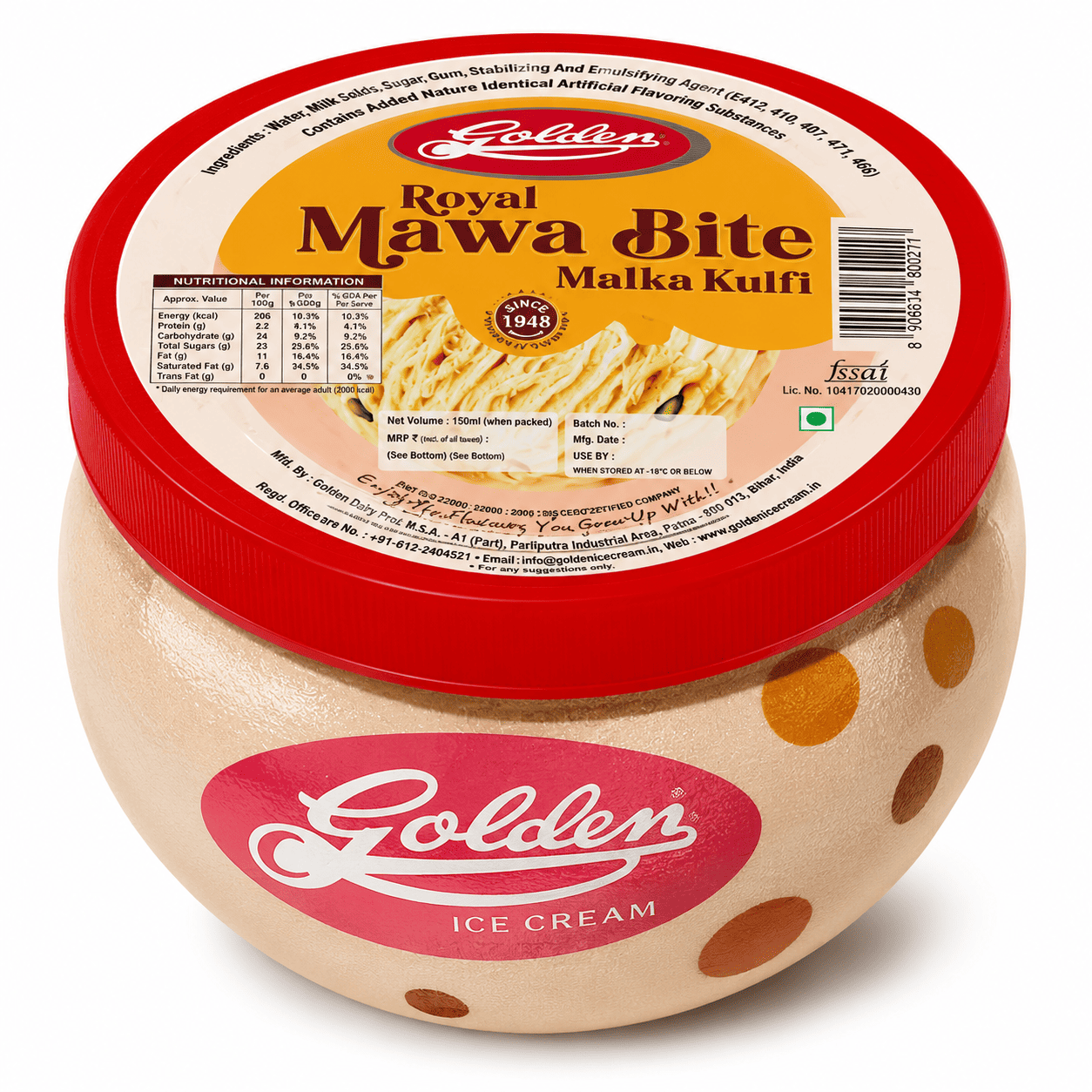 Golden Royal mawa bite matka kulfi  100ml